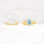 Nature-Inspired Oval Cut Aquamarine Engagement Ring Set with Leaf Accents - Additional view