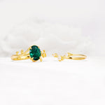 Nature-Inspired Oval Cut Emerald Engagement Ring Set with Leaf Accents - White-Gold
