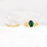 Nature-Inspired Oval Cut Emerald Engagement Ring Set with Leaf Accents - Additional view