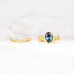 Nature-Inspired Oval Cut Alexandrite Engagement Ring Set with Leaf Accents - Additional view