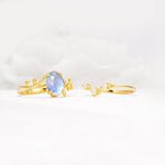 Nature-Inspired Oval Cut Moonstone Engagement Ring Set with Leaf Accents - White-Gold