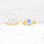 Nature-Inspired Oval Cut Moonstone Engagement Ring Set with Leaf Accents - Additional view