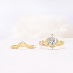Vintage Filigree Pear Cut Moissanite Engagement Ring Set - White-Gold