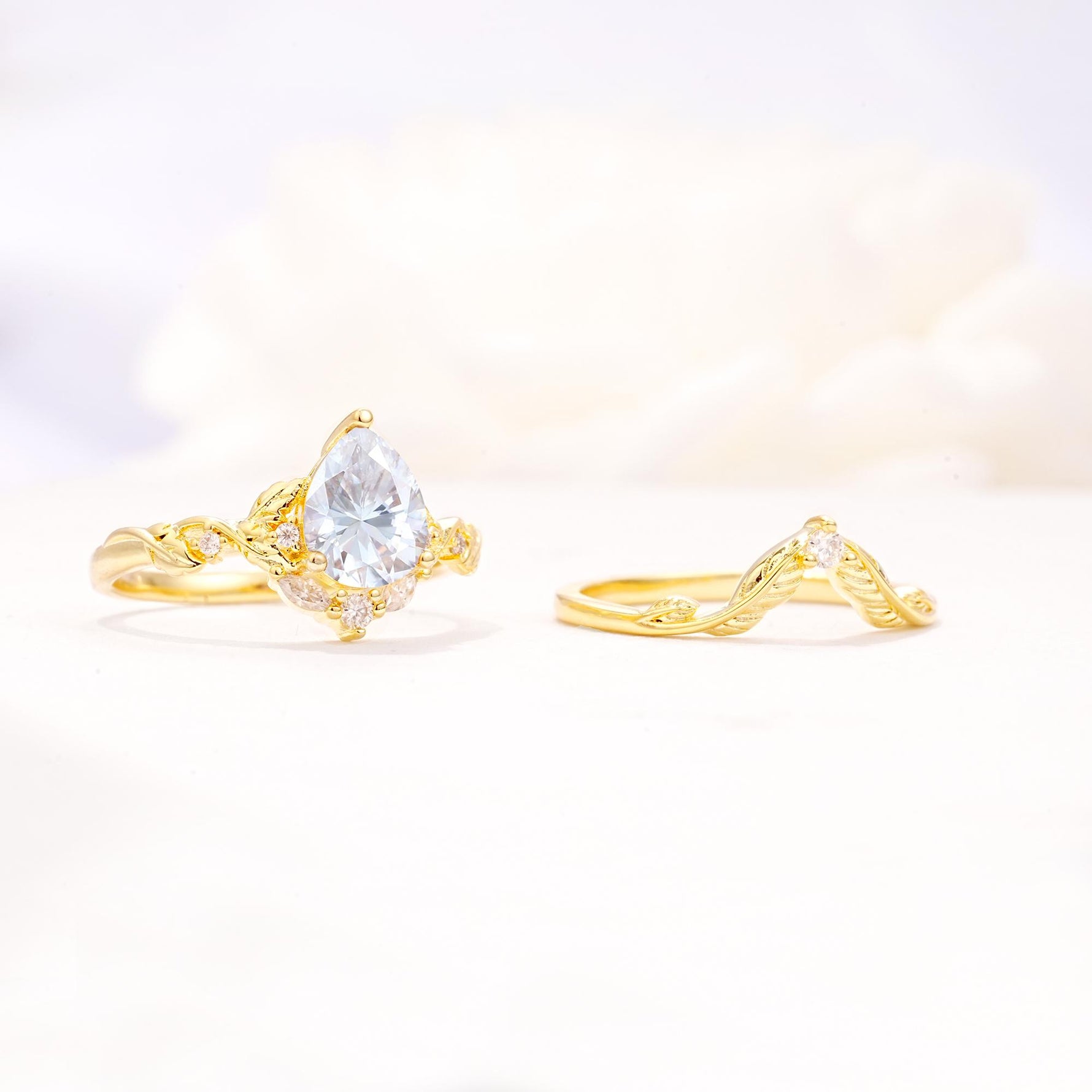 Vintage Filigree Pear Cut Moissanite Engagement Ring Set - Additional view