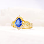 Vintage Filigree Pear Cut Sapphire Engagement Ring Set - Rose-Gold