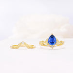 Vintage Filigree Pear Cut Sapphire Engagement Ring Set - White-Gold