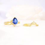 Vintage Filigree Pear Cut Sapphire Engagement Ring Set - Additional view