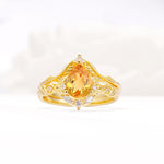 Vintage Filigree Pear Cut Citrine Engagement Ring Set - Yellow-Gold