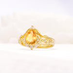 Vintage Filigree Pear Cut Citrine Engagement Ring Set - Rose-Gold