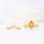 Vintage Filigree Pear Cut Citrine Engagement Ring Set - White-Gold