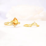 Vintage Filigree Pear Cut Citrine Engagement Ring Set - Additional view