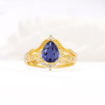 Vintage Filigree Pear Cut Tanzanite Engagement Ring Set - Yellow-Gold