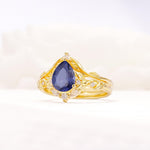 Vintage Filigree Pear Cut Tanzanite Engagement Ring Set - Rose-Gold