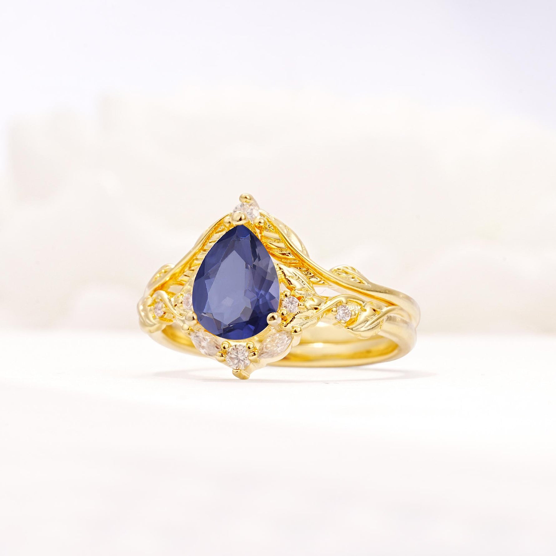 Vintage Filigree Pear Cut Tanzanite Engagement Ring Set - Rose-Gold