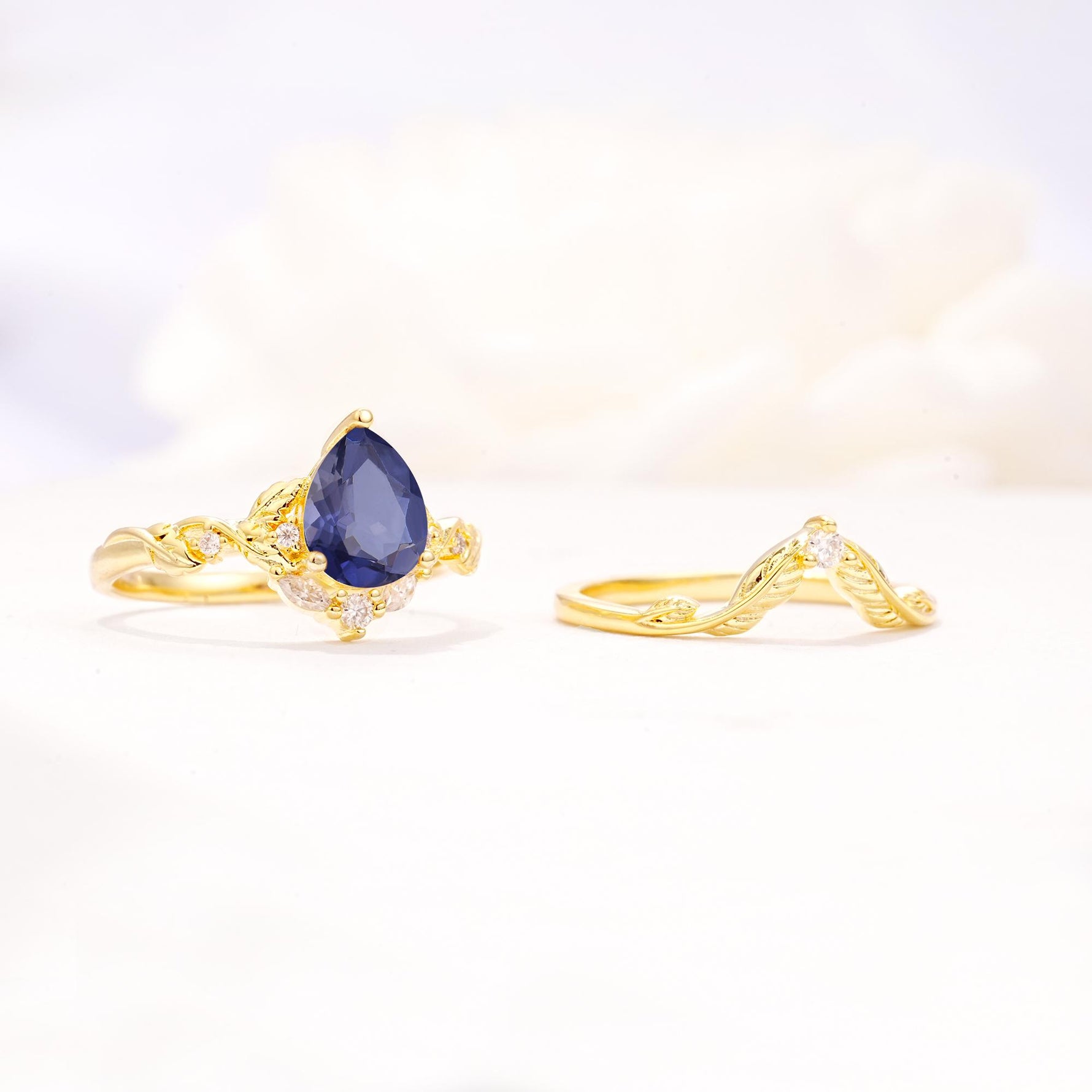Vintage Filigree Pear Cut Tanzanite Engagement Ring Set - Additional view