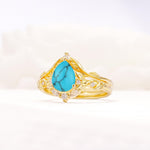 Vintage Filigree Pear Cut Turquoise Engagement Ring Set - Rose-Gold