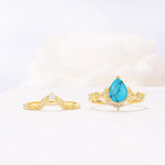 Vintage Filigree Pear Cut Turquoise Engagement Ring Set - White-Gold