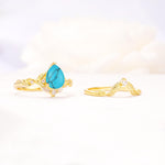 Vintage Filigree Pear Cut Turquoise Engagement Ring Set - Additional view