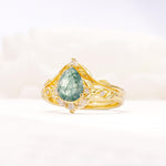 Vintage Filigree Pear Cut Moss Agate Engagement Ring Set - Rose-Gold
