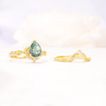 Vintage Filigree Pear Cut Moss Agate Engagement Ring Set - Additional view