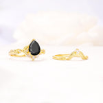 Vintage Filigree Pear Cut Black Onyx Engagement Ring Set - Additional view
