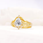 Vintage Filigree Pear Cut Lab Diamond Engagement Ring Set - Rose-Gold