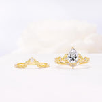 Vintage Filigree Pear Cut Lab Diamond Engagement Ring Set - White-Gold