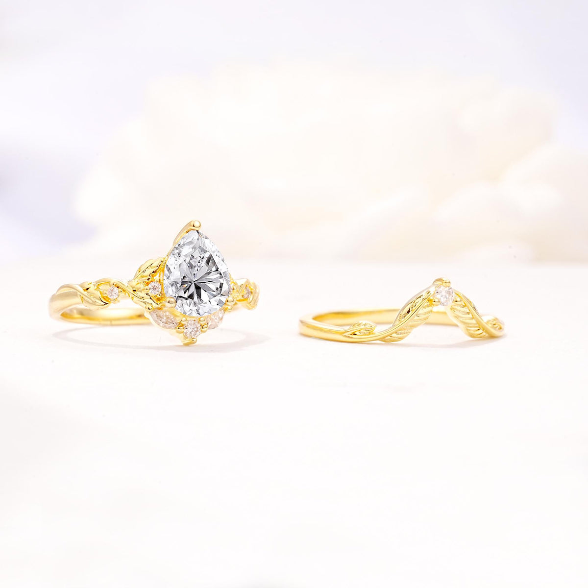 Vintage Filigree Pear Cut Lab Diamond Engagement Ring Set - Additional view