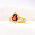 Vintage Filigree Pear Cut Garnet Engagement Ring Set - Rose-Gold