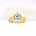 Vintage Filigree Pear Cut Aquamarine Engagement Ring Set - Yellow-Gold