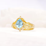Vintage Filigree Pear Cut Aquamarine Engagement Ring Set - Rose-Gold