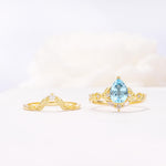 Vintage Filigree Pear Cut Aquamarine Engagement Ring Set - White-Gold