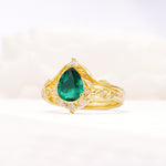 Vintage Filigree Pear Cut Emerald Engagement Ring Set - Rose-Gold