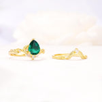 Vintage Filigree Pear Cut Emerald Engagement Ring Set - Additional view