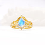 Vintage Filigree Pear Cut Moonstone Engagement Ring Set - Yellow-Gold