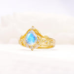 Vintage Filigree Pear Cut Moonstone Engagement Ring Set - Rose-Gold