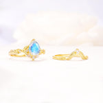 Vintage Filigree Pear Cut Moonstone Engagement Ring Set - Additional view