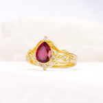 Vintage Filigree Pear Cut Ruby Engagement Ring Set - Rose-Gold