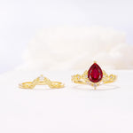Vintage Filigree Pear Cut Ruby Engagement Ring Set - White-Gold