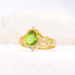 Vintage Filigree Pear Cut Peridot Engagement Ring Set - Rose-Gold