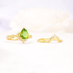 Vintage Filigree Pear Cut Peridot Engagement Ring Set - Additional view