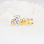 Nature-Inspired Oval Cut Moissanite Engagement Ring Set with Twig Accents - Rose-Gold