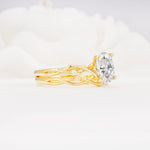 Nature-Inspired Oval Cut Moissanite Engagement Ring Set with Twig Accents - White-Gold