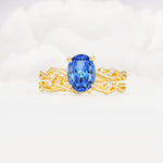 Nature-Inspired Oval Cut Sapphire Engagement Ring Set with Twig Accents - Yellow-Gold