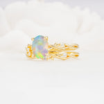 Nature-Inspired Oval Cut Fire Opal Engagement Ring Set with Twig Accents - Rose-Gold