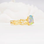 Nature-Inspired Oval Cut Fire Opal Engagement Ring Set with Twig Accents - White-Gold