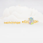 Nature-Inspired Oval Cut Fire Opal Engagement Ring Set with Twig Accents - Additional view