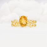 Nature-Inspired Oval Cut Citrine Engagement Ring Set with Twig Accents - Yellow-Gold