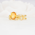 Nature-Inspired Oval Cut Citrine Engagement Ring Set with Twig Accents - Rose-Gold