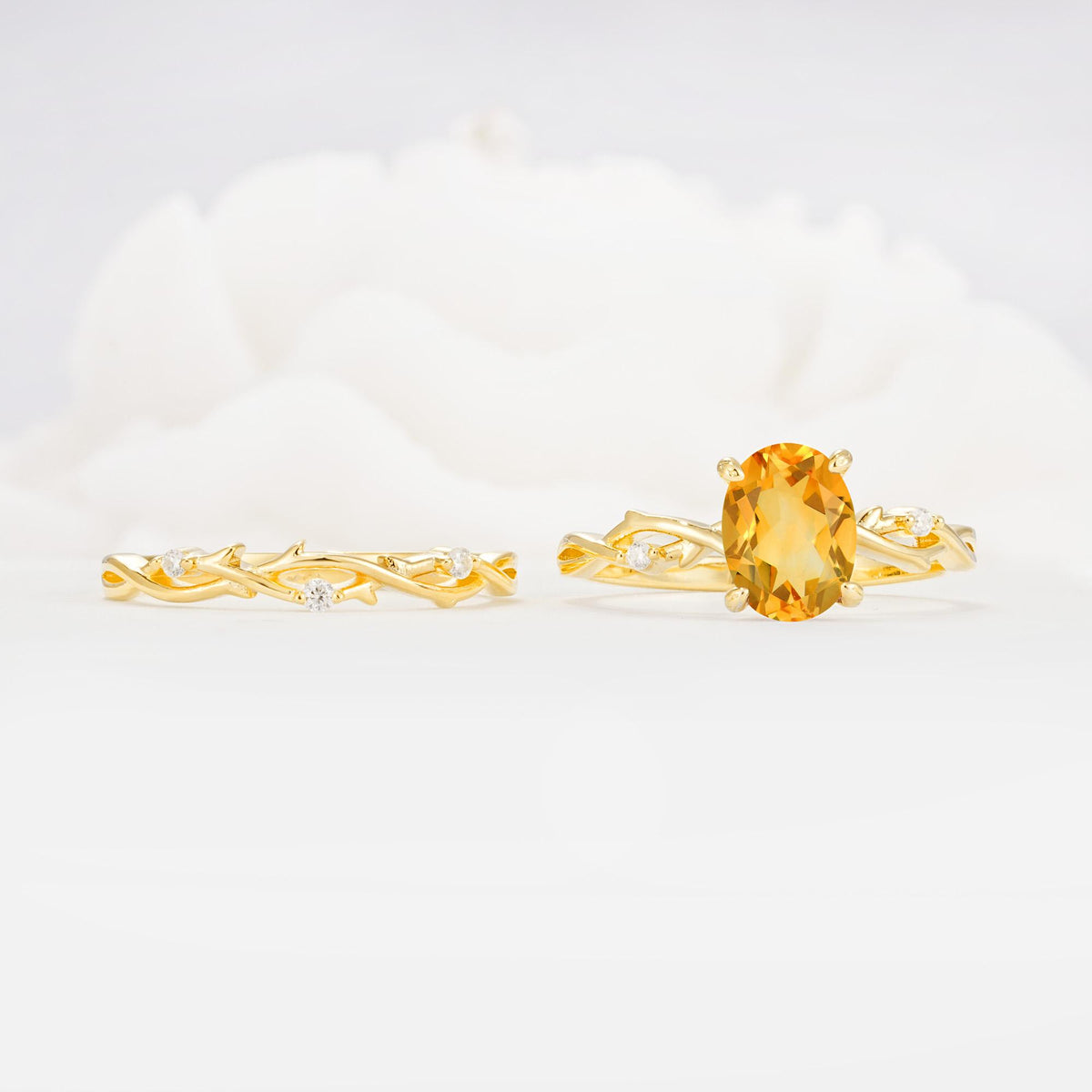 Nature-Inspired Oval Cut Citrine Engagement Ring Set with Twig Accents - Additional view